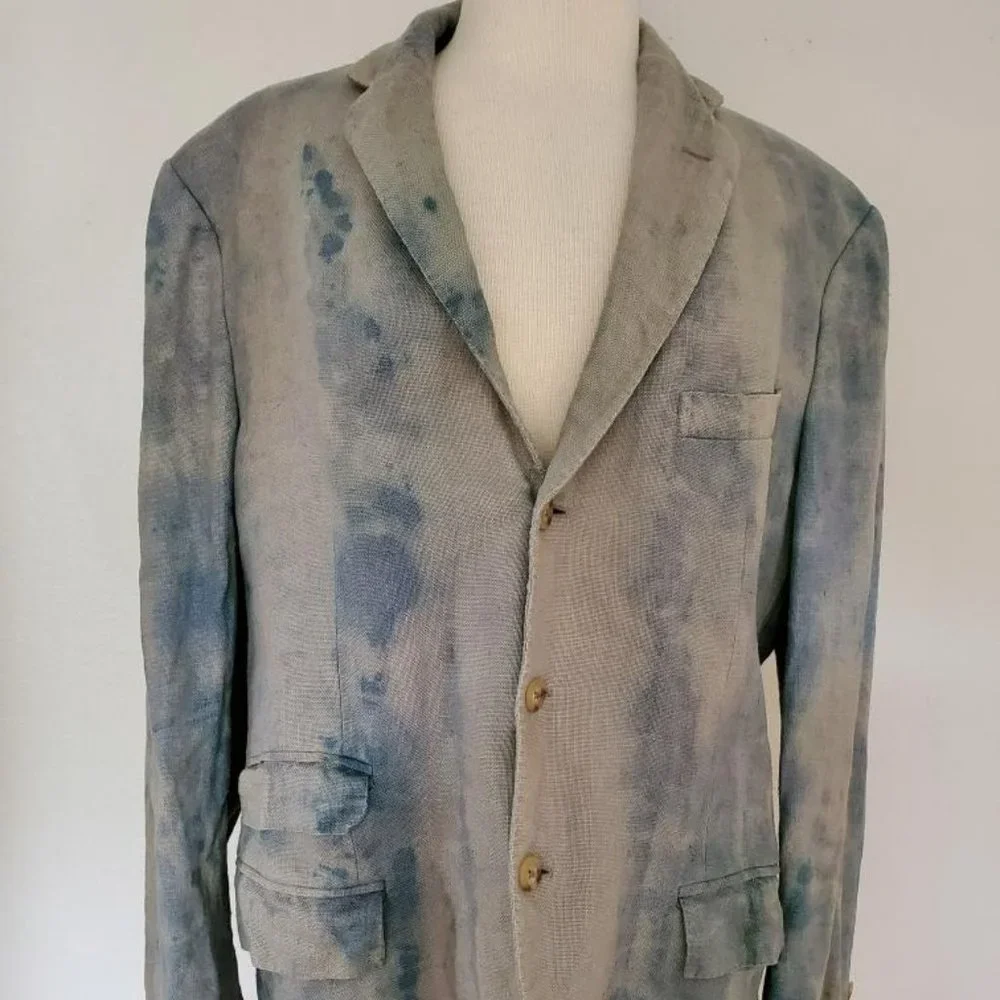 Ralph Lauren jacket blazer tie dye gray grey blue navy sport coat large XL 42 44
